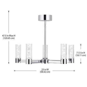 5-Light Integrated LED Dimmable Chrome Cylinder Candle-Style Chandelier