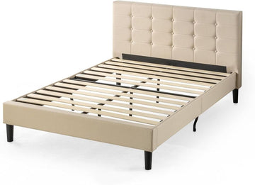 King - Zinus Upholstered Platform Bed with Wooden Slats