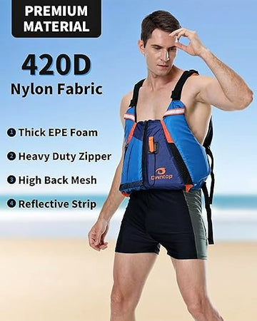 Owntop Swim Vest for Adult, Paddle Sports Swim Vest with Adjustable Safety Strap XL/XXL