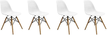 Eiffel Style Side Chair with Natural Wood Legs - Set of 4 (White)