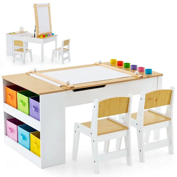 Children Art Activity Table and Chair Set with 6 Canvas Storage Space
