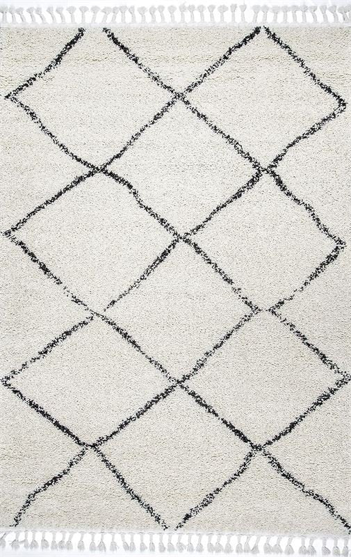 8' x 11' Lattice Tassel Shag Area Rug - Off-White