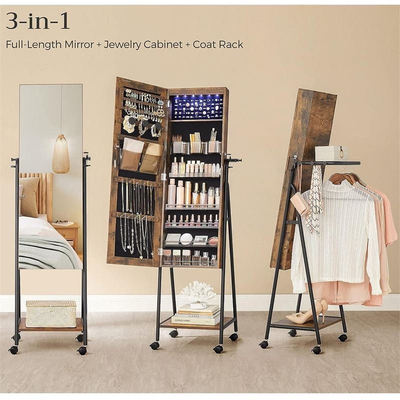 Lockable Jewelry Cabinet with Mirror