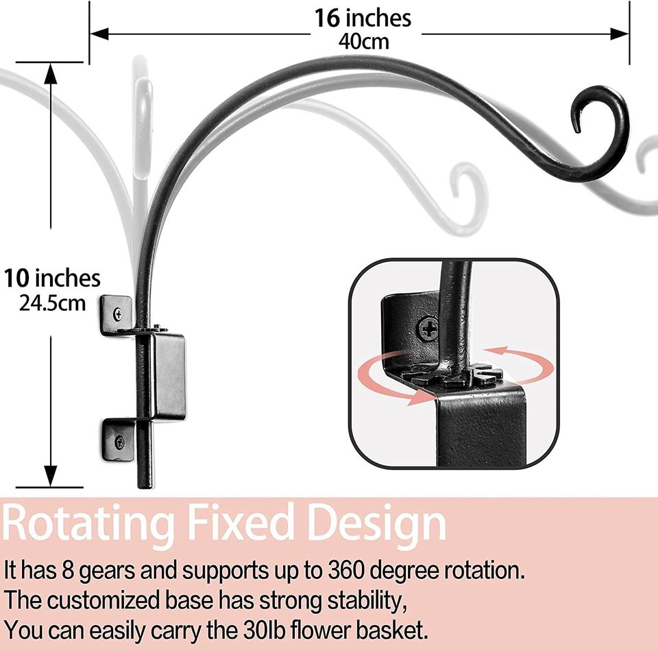 16" Hand-Forged Swivel Hanging Plant Bracket - 2 Pack