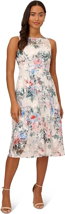 Adrianna Papell Womens Floral Printed Veiled Dress - Size 10