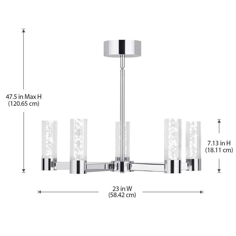 5-Light Integrated LED Dimmable Chrome Cylinder Candle-Style Chandelier