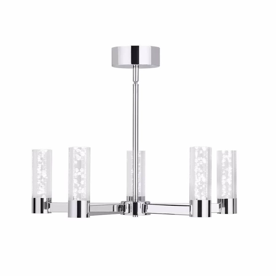 5-Light Integrated LED Dimmable Chrome Cylinder Candle-Style Chandelier
