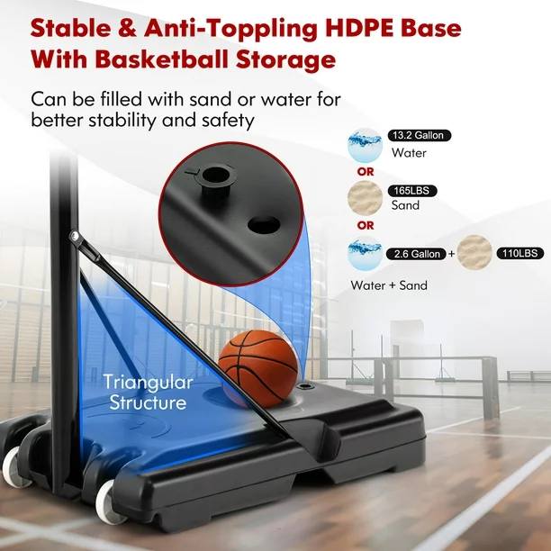 4'-10' Portable Adjustable Basketball Hoop System with 44" Backboard