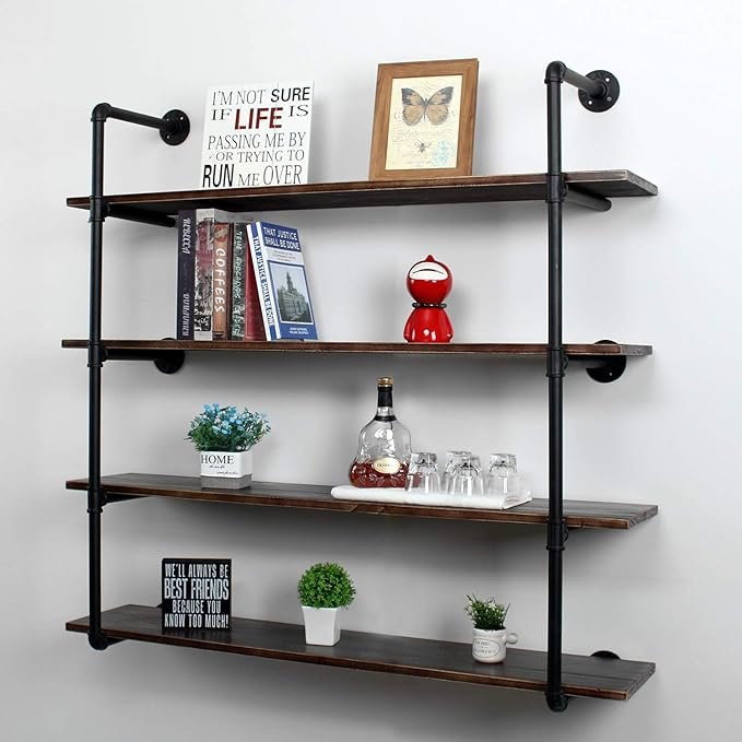 4-Tier Industrial Pipe Floating Shelf