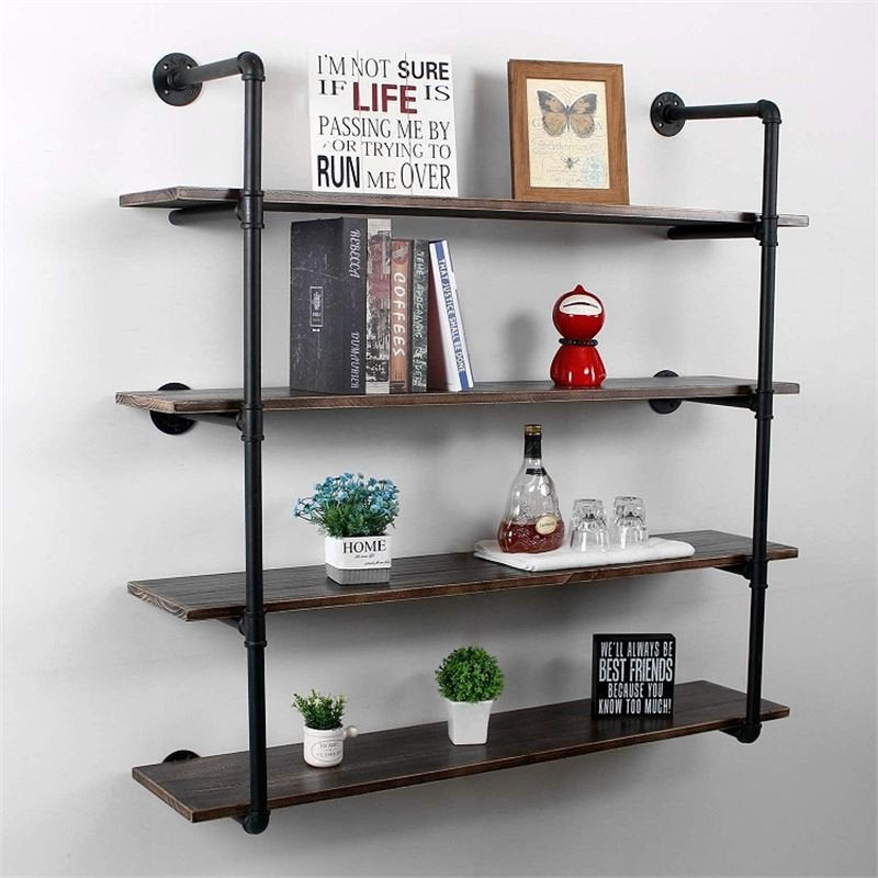 4-Tier Industrial Pipe Floating Shelf