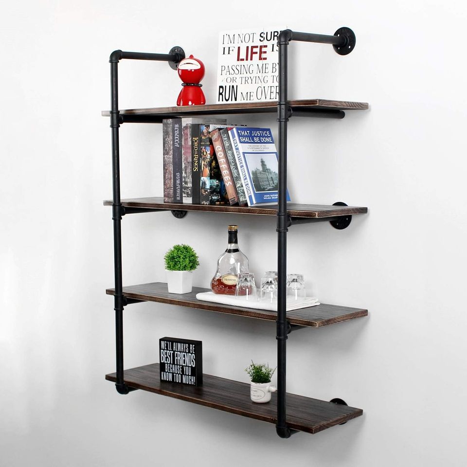 4-Tier Industrial Pipe Floating Shelf
