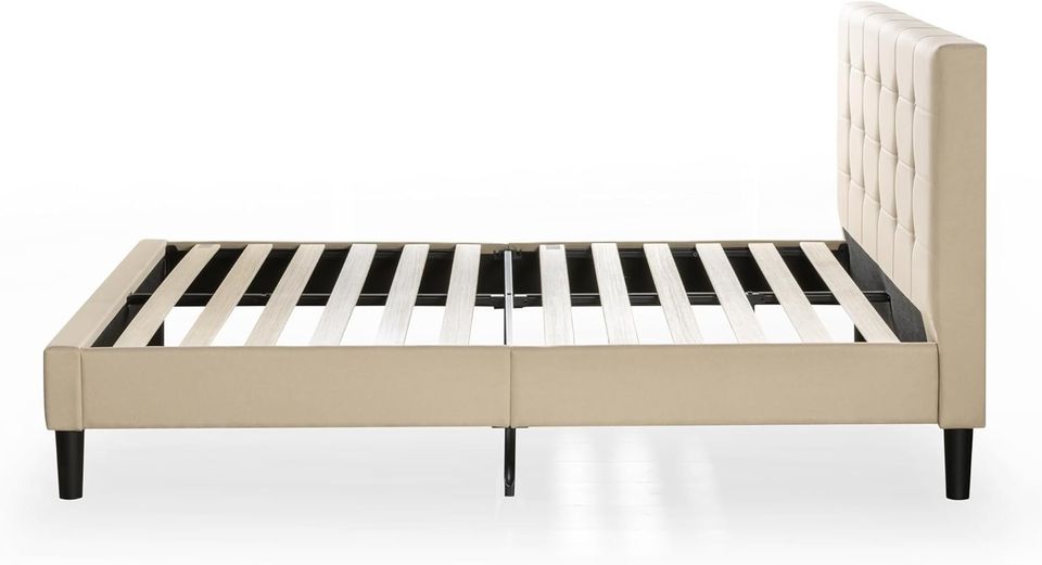 King - Zinus Upholstered Platform Bed with Wooden Slats