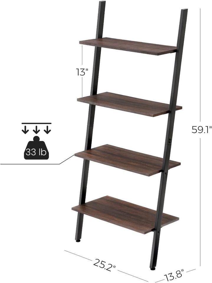 4-Tier Ladder Bookshelf - Dark Brown