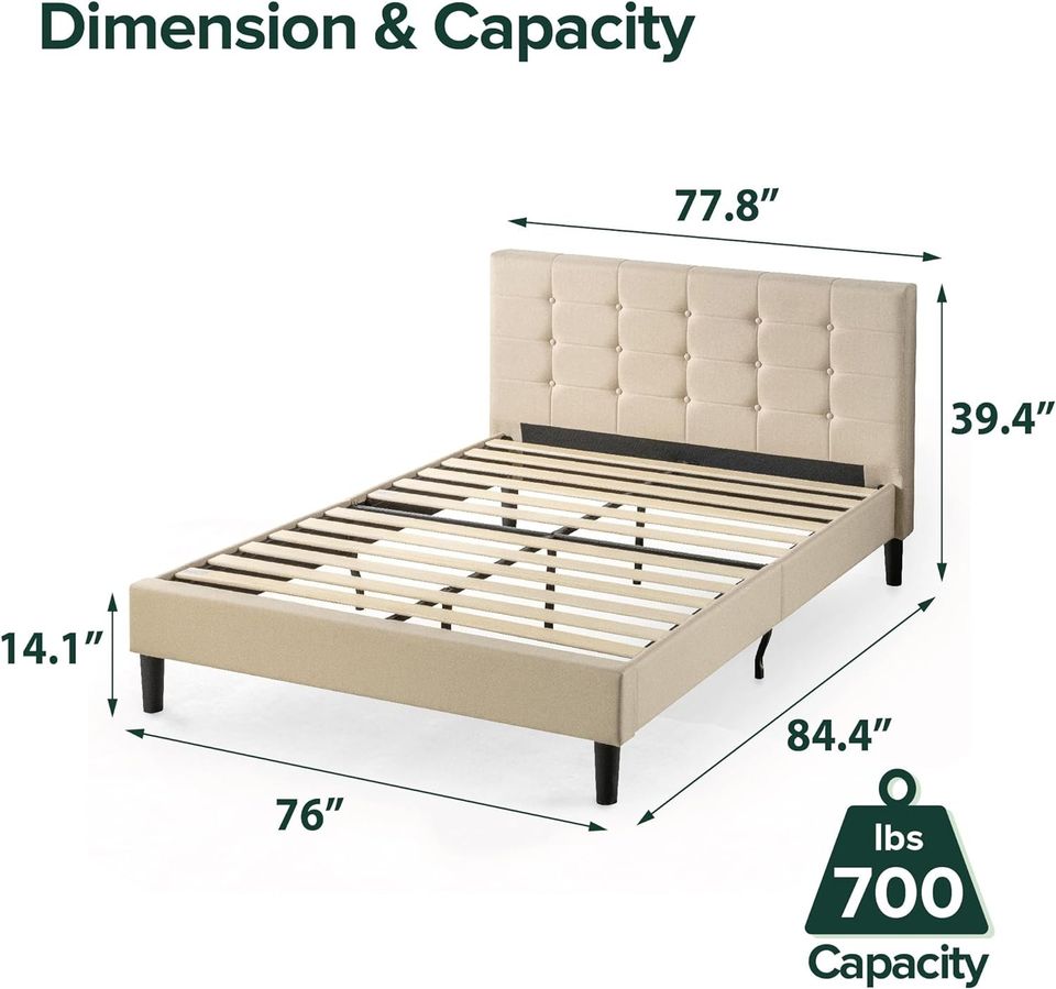 King - Zinus Upholstered Platform Bed with Wooden Slats