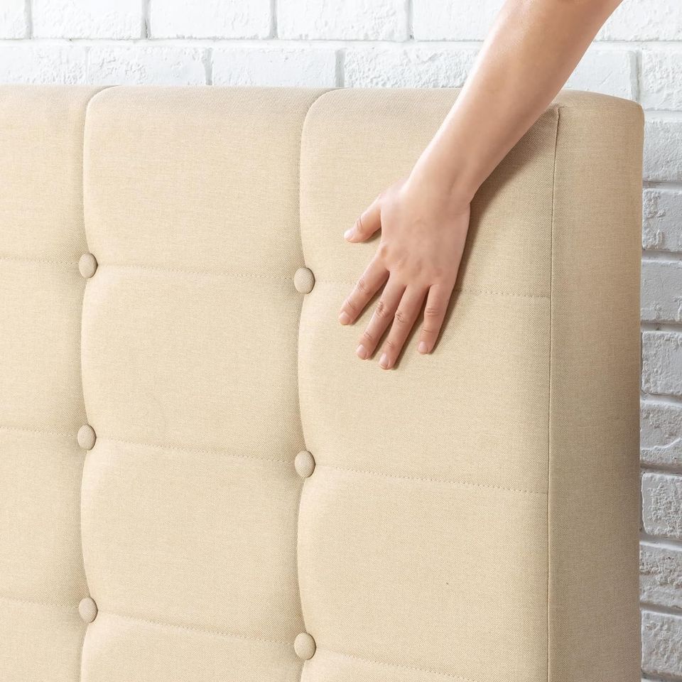 King - Zinus Upholstered Platform Bed with Wooden Slats