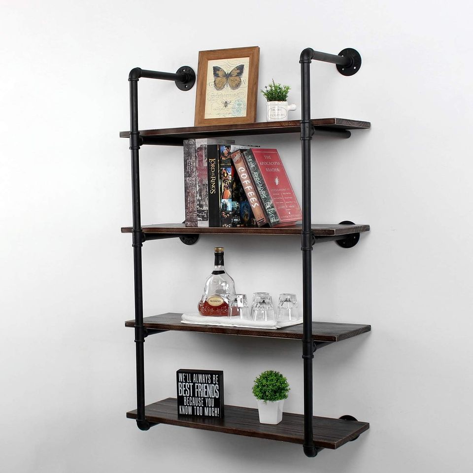 4-Tier Industrial Pipe Floating Shelf