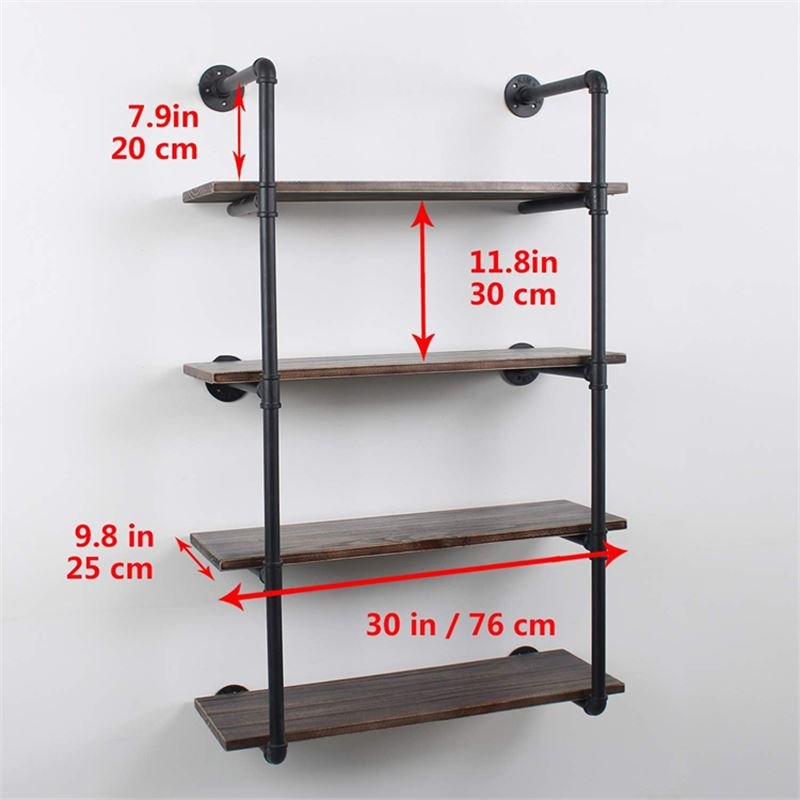 4-Tier Industrial Pipe Floating Shelf