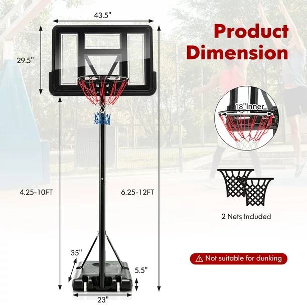 4'-10' Portable Adjustable Basketball Hoop System with 44" Backboard