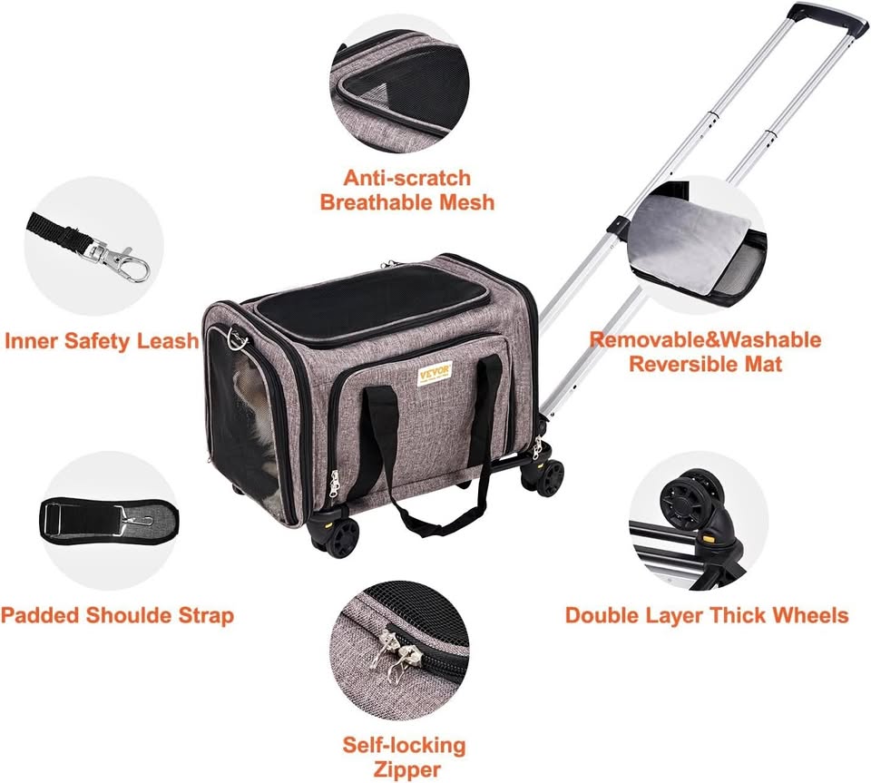 VEVOR Cat Carrier with Wheels - Airline Approved