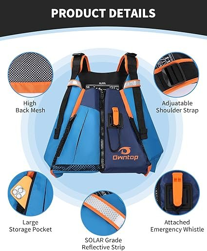 Owntop Swim Vest for Adult, Paddle Sports Swim Vest with Adjustable Safety Strap XL/XXL
