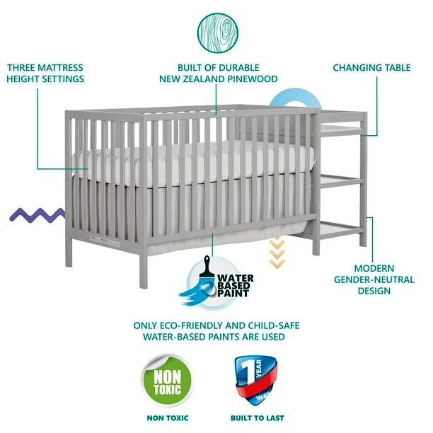 Dream On Me Hamilton 4-in-1 Convertible Crib and Change Table