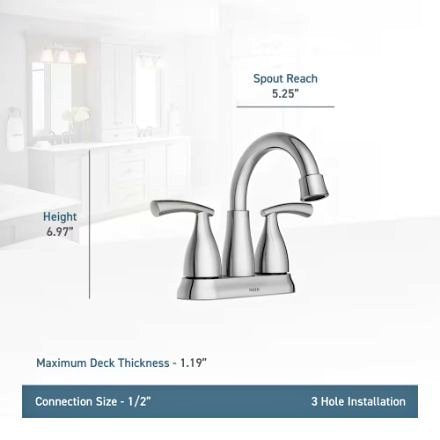 MOEN Essie 2 Handle 4" Centerset Bathroom Sink Faucet/Tap in Chrome (Drain and Valve Included)
