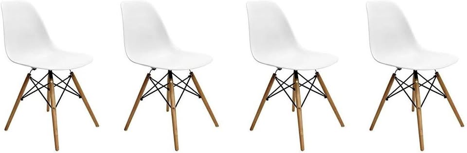 Eiffel Style Side Chair with Natural Wood Legs - Set of 4 (White)