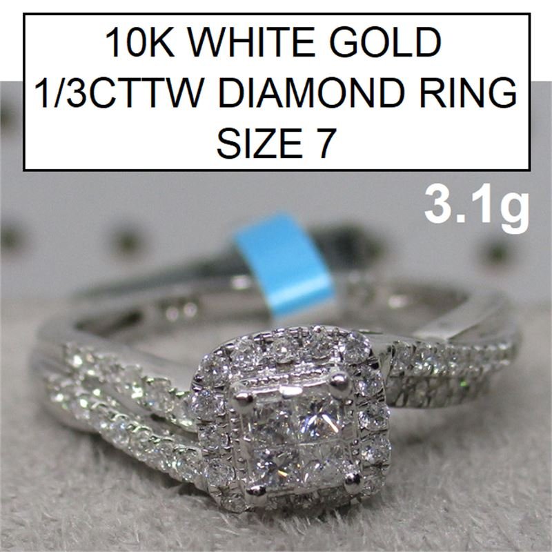 10K White Gold 1/3 CTTW Diamond Ring - Size 7