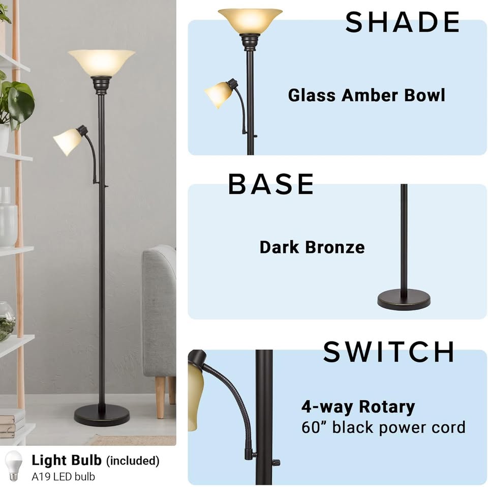 71" Floor Lamp with Reading Light - Bronze