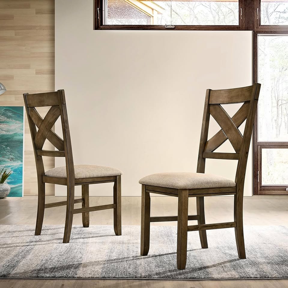 Roundhill Furniture Raven Wood Fabric Upholstered Dining Chair - Set of 4