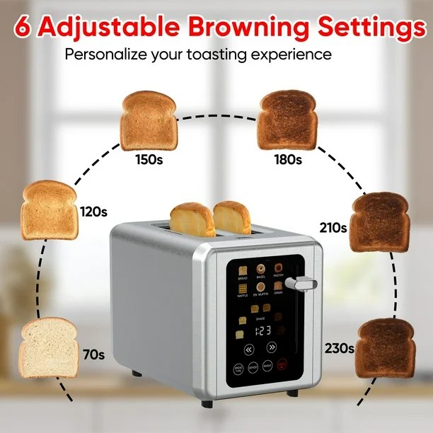 2 Slice Touchscreen Toaster - Stainless Steel Toaster with Wide Slot