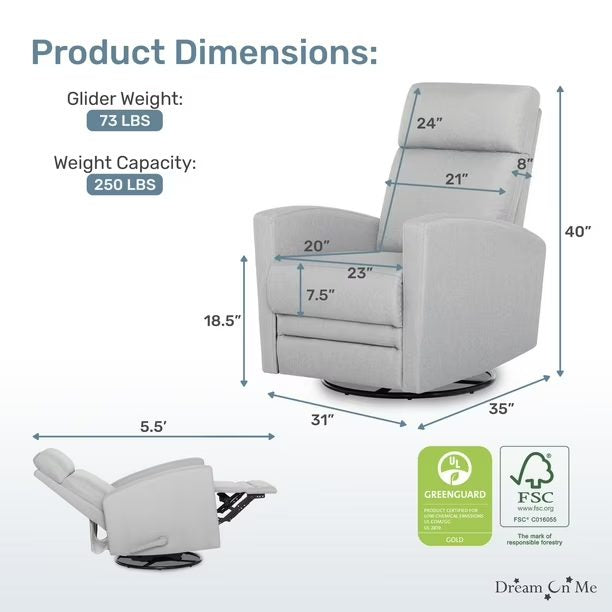 Dream On Me Chatham Swivel Glider Recliner