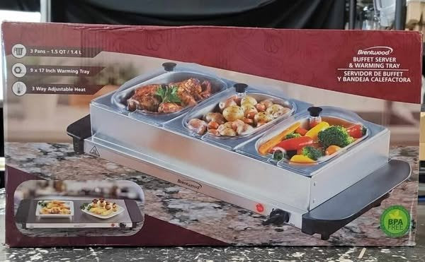 Brentwood 3 Pan Buffet Server Warming Tray