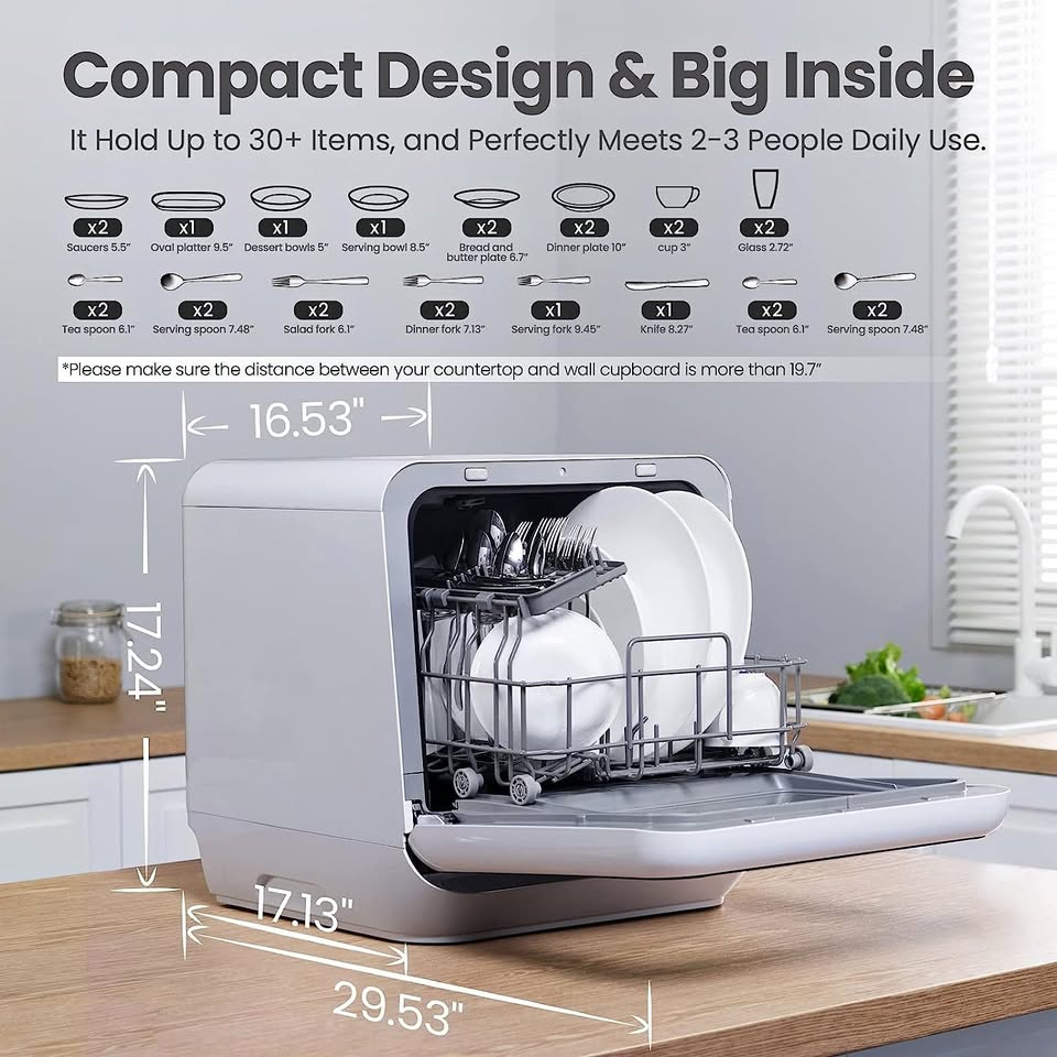 Portable Countertop Dishwasher with 5L Built-in Water Tank