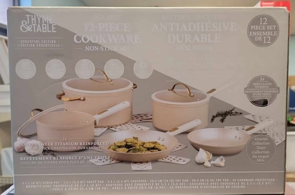 Thyme & Table Nonstick 12-Piece Cookware Set - Taupe
