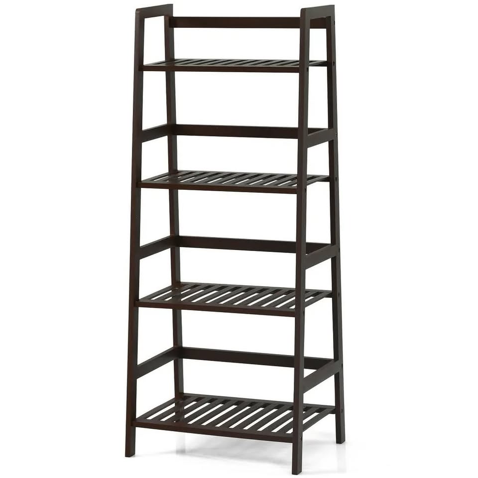 4-Tier Bamboo Ladder Shelf-Brown