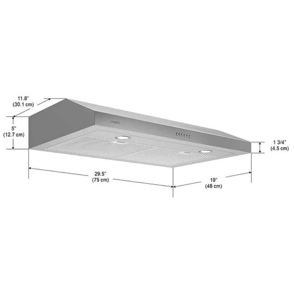 Ancona AN-1295 30" 575 CFM Under Cabinet Range Hood in Stainless Steel