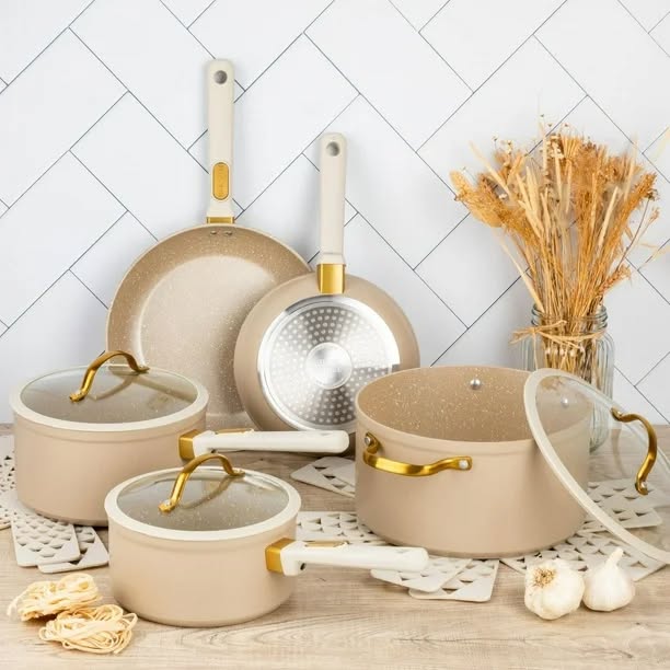 Thyme & Table Nonstick 12-Piece Cookware Set - Taupe