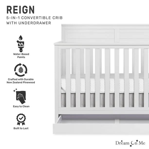 Fisher Price Jenny 5 in 1 Convertible Crib with Under Drawer