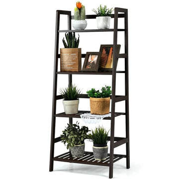 4-Tier Bamboo Ladder Shelf-Brown