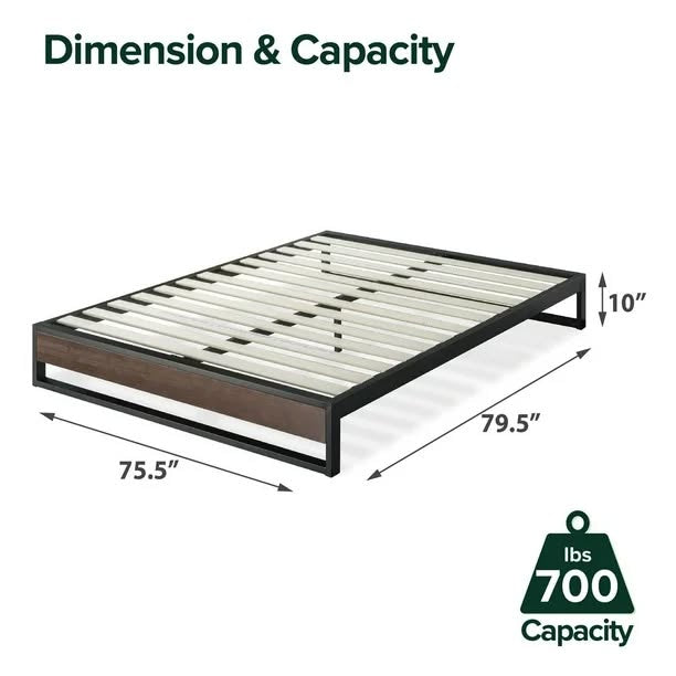 King 6" or 10" Metal and Wood Platform Bed Frame