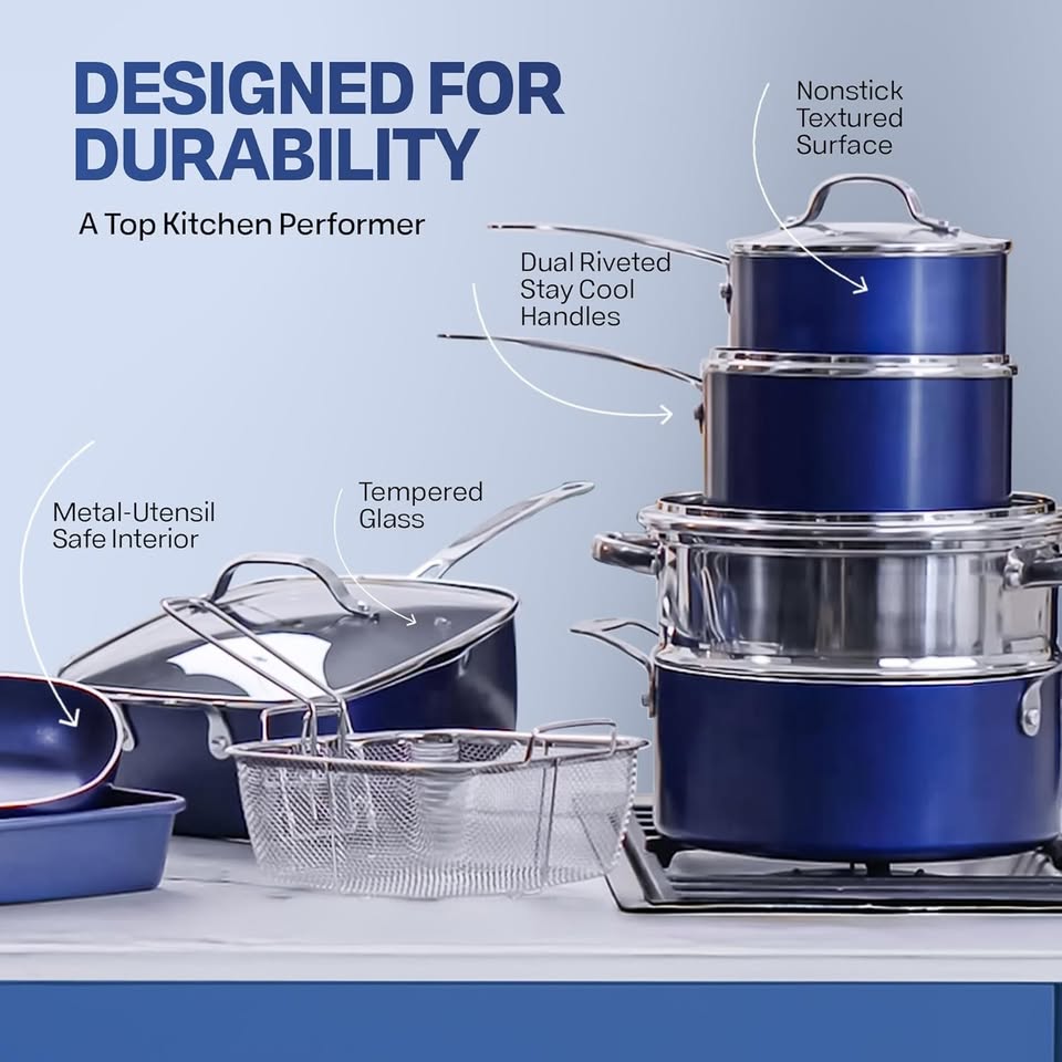 10 Piece Granitestone Blue Pots and Pans Set