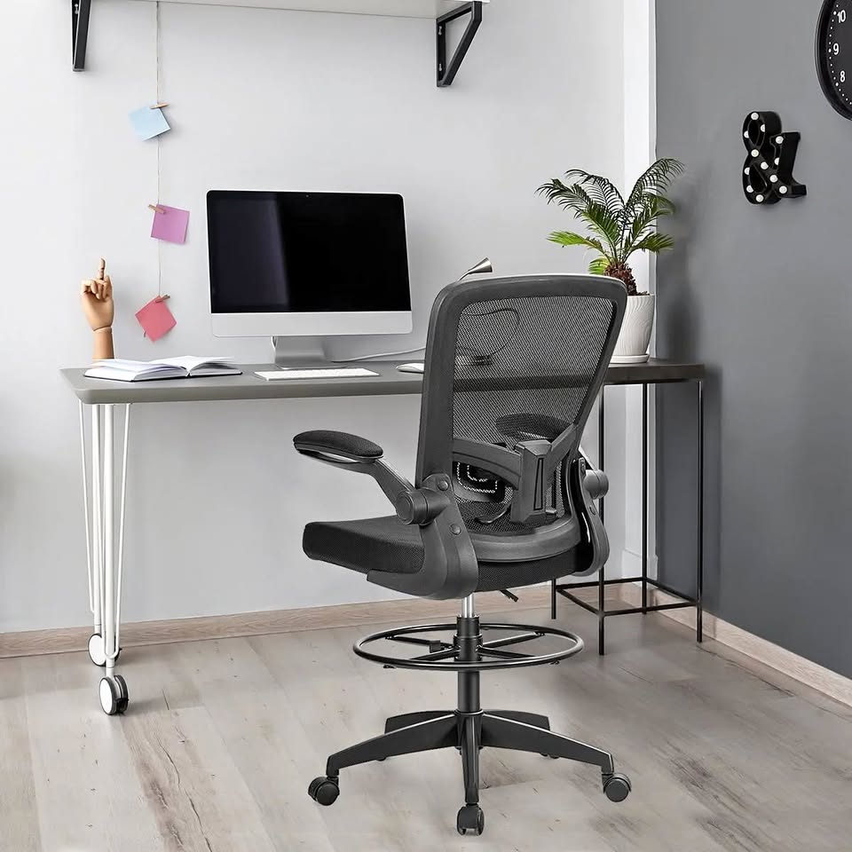 Height Adjustable Drafting Chair with Flip Up Arms